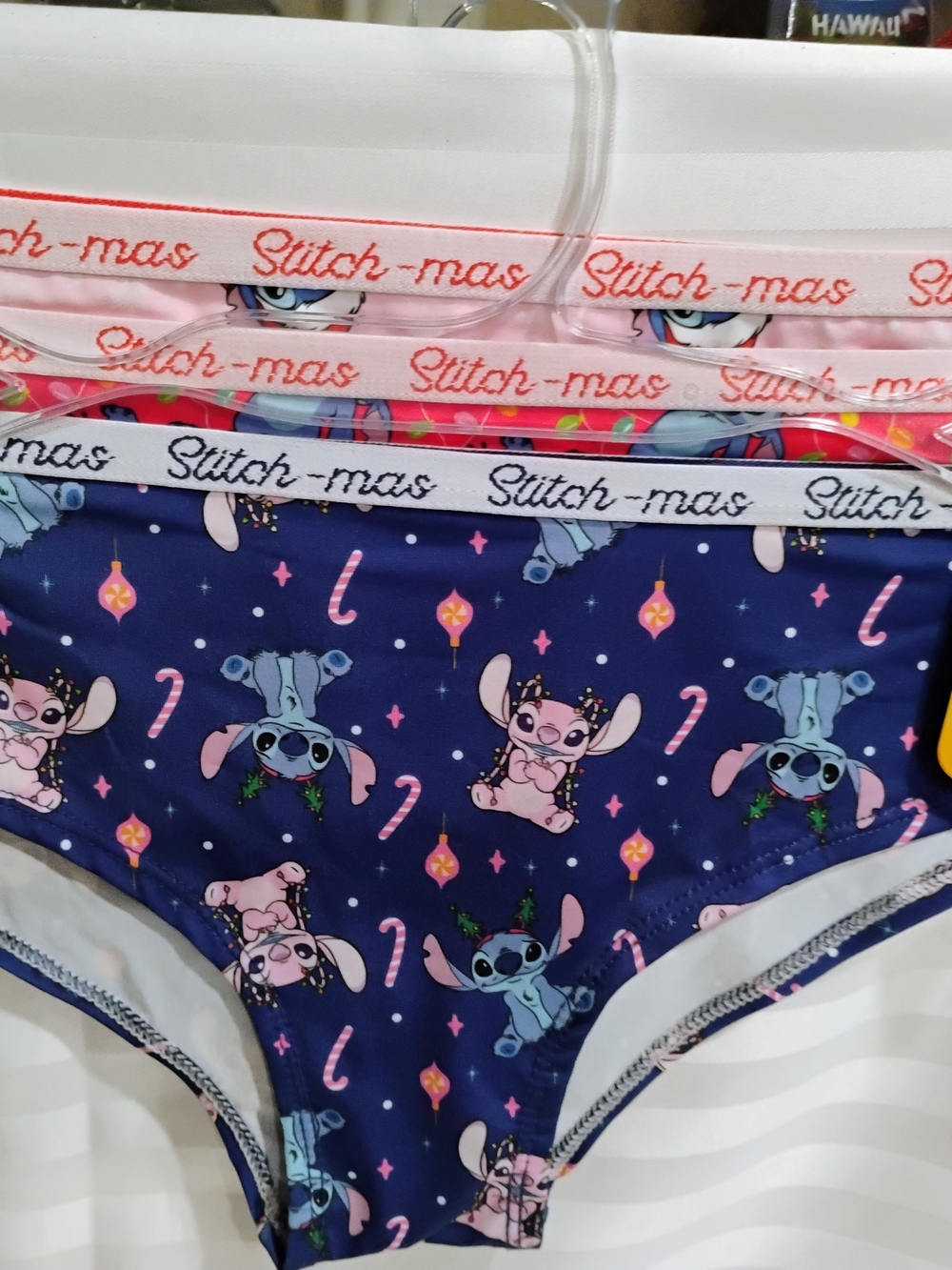 Disney Navy Pink Stitch Holiday Swim Bottoms 3 Pack.